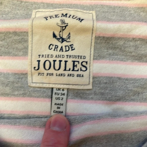 Joules gray and pink striped boat neck shirt size 2 - Picture 2 of 6